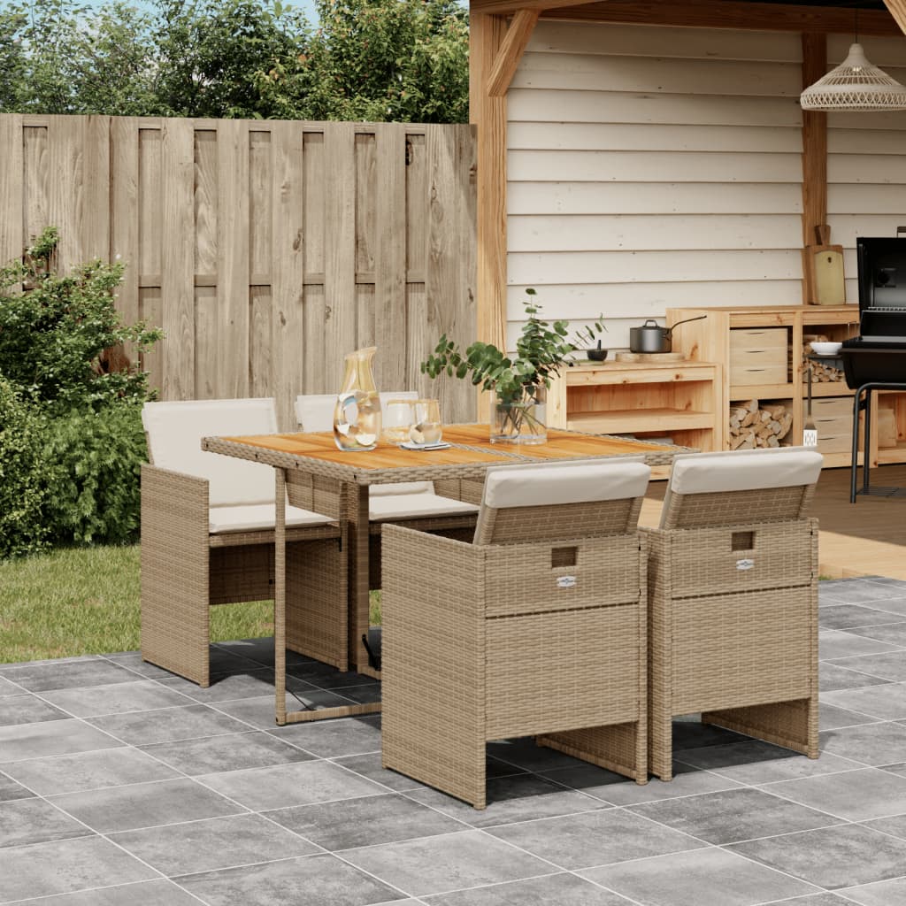 Matgrupp För Trädgården Med Dynor 5 Delar Mixbeige Konstrotting