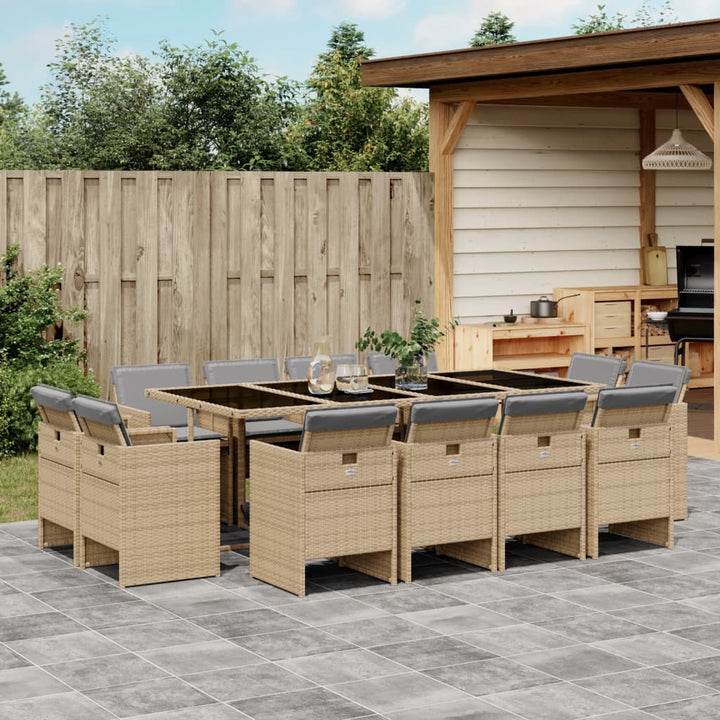 Matgrupp För Trädgården Med Dynor 13 Delar Beige Konstrotting