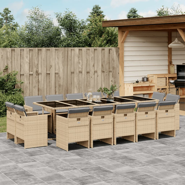 Matgrupp För Trädgården Med Dynor 13 Delar Beige Konstrotting