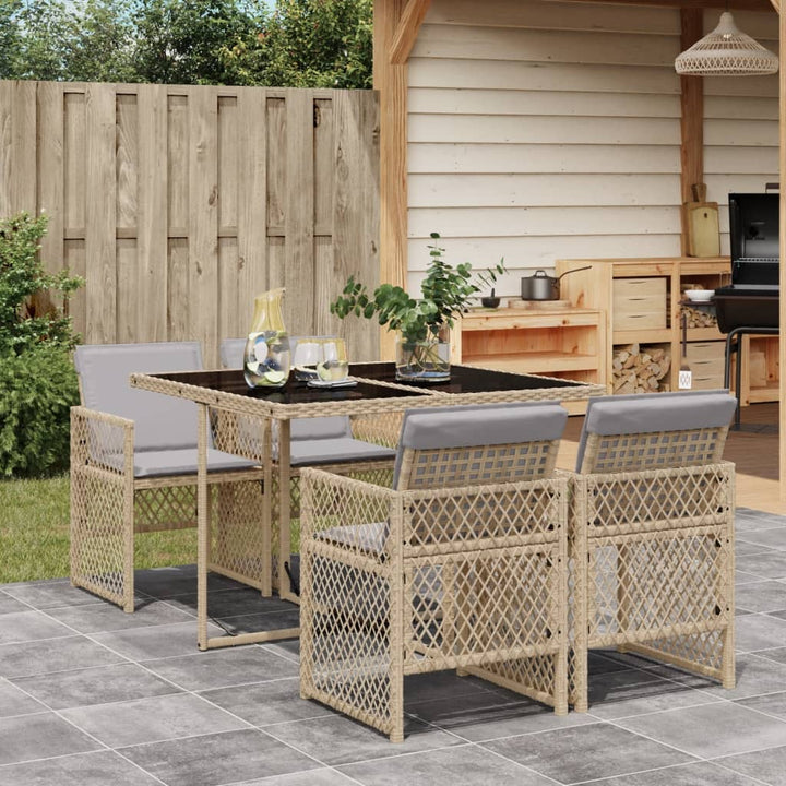 Matgrupp För Dgården Med Dynor 5 Delar Beige Konstrotting
