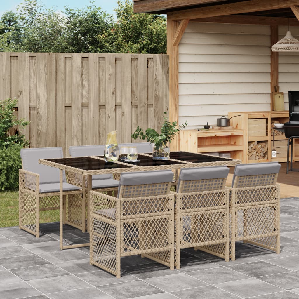 Matgrupp För Dgården Med Dynor 5 Delar Beige Konstrotting