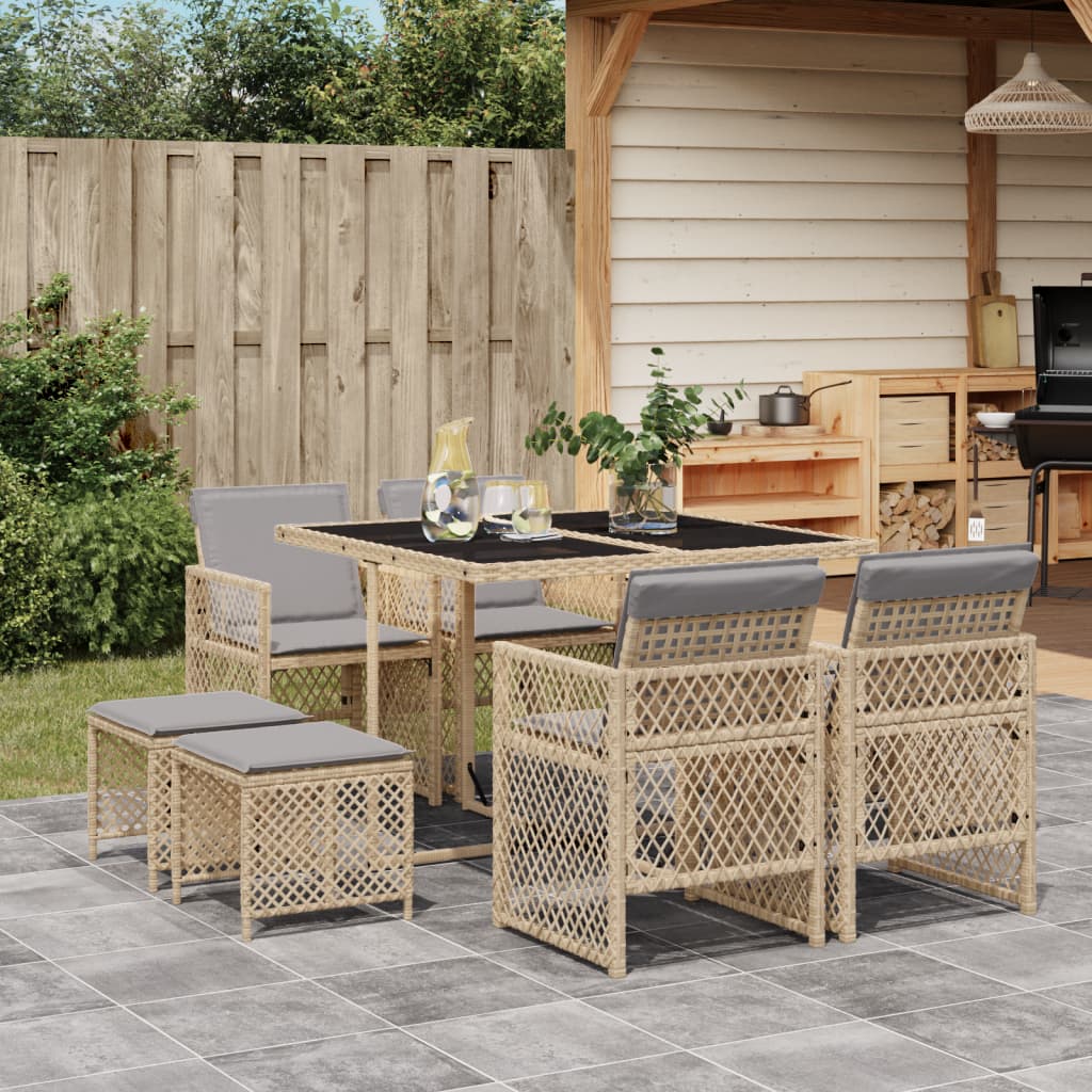 Matgrupp För Dgården Med Dynor 15 Delar Beige Konstrotting