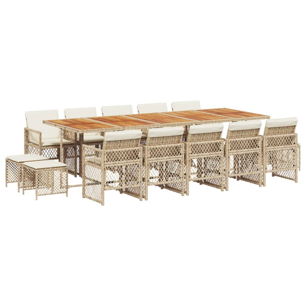 Matgrupp För Dgården Med Dynor 15 Delar Beige Konstrotting
