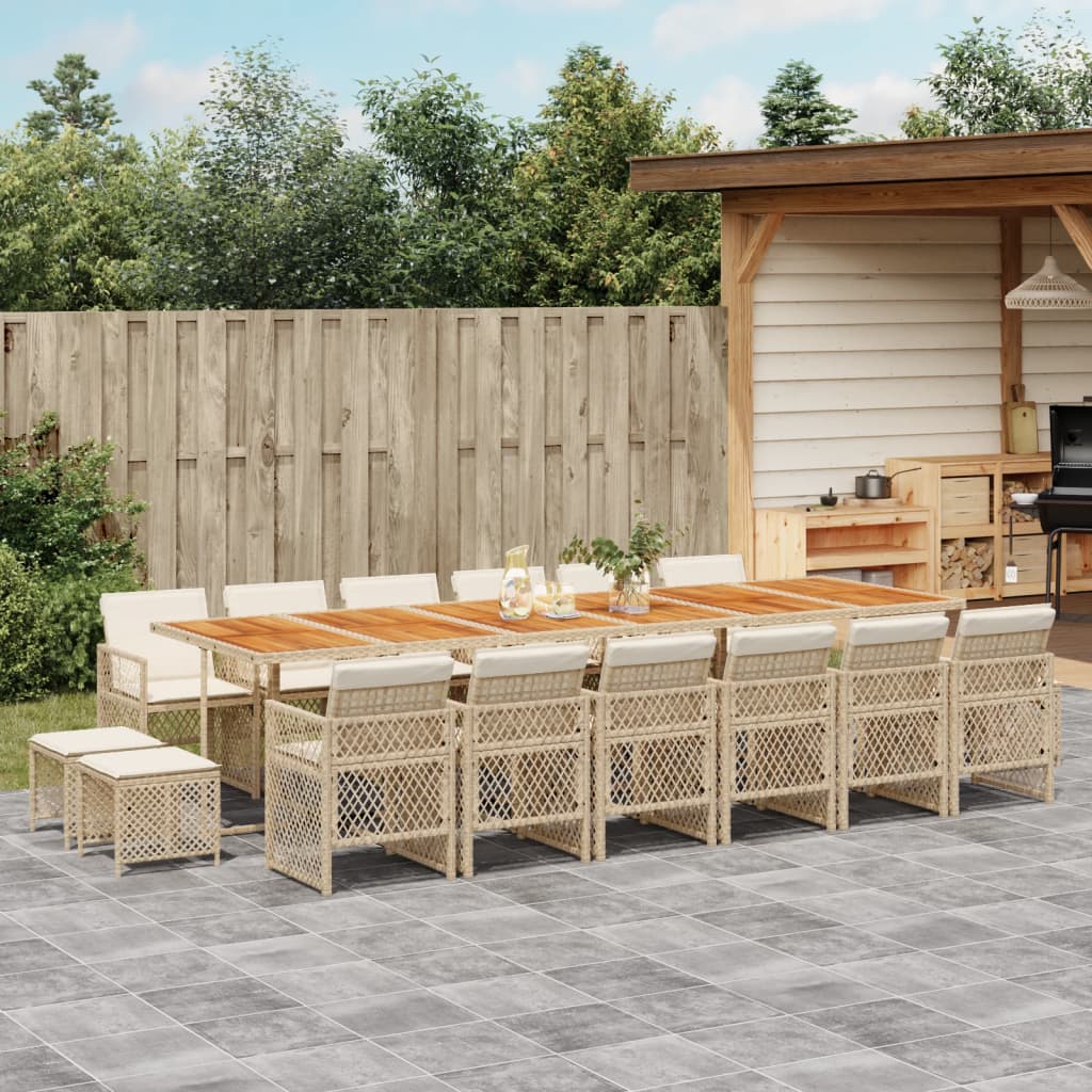 Matgrupp För Dgården Med Dynor 15 Delar Beige Konstrotting