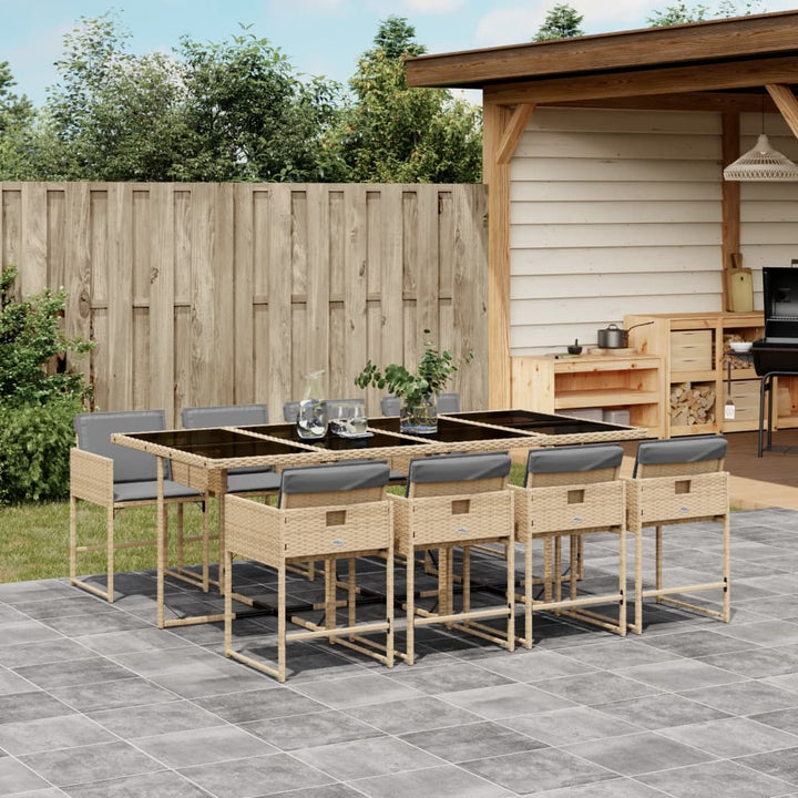 Matgrupp För Trädgården Med Dynor 9 Delar Mixbeige Konstrotting
