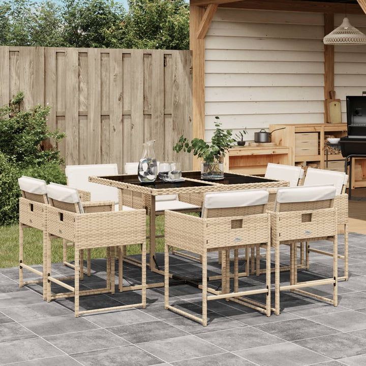 Matgrupp För Trädgården Med Dynor 9 Delar Mixbeige Konstrotting