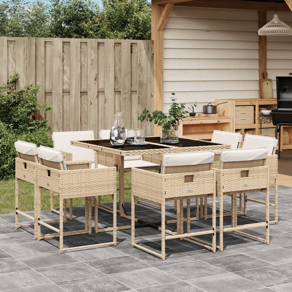Matgrupp För Trädgården Med Dynor 9 Delar Mixbeige Konstrotting