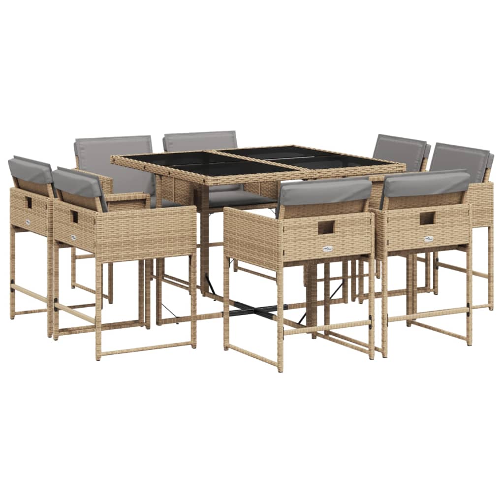 Matgrupp För Trädgården Med Dynor 9 Delar Mixbeige Konstrotting