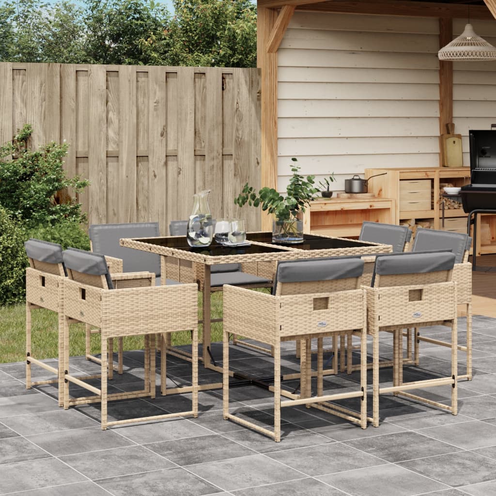 Matgrupp För Trädgården Med Dynor 9 Delar Mixbeige Konstrotting