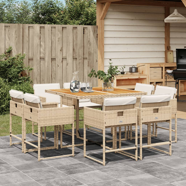 Matgrupp För Trädgården Med Dynor 9 Delar Mixbeige Konstrotting