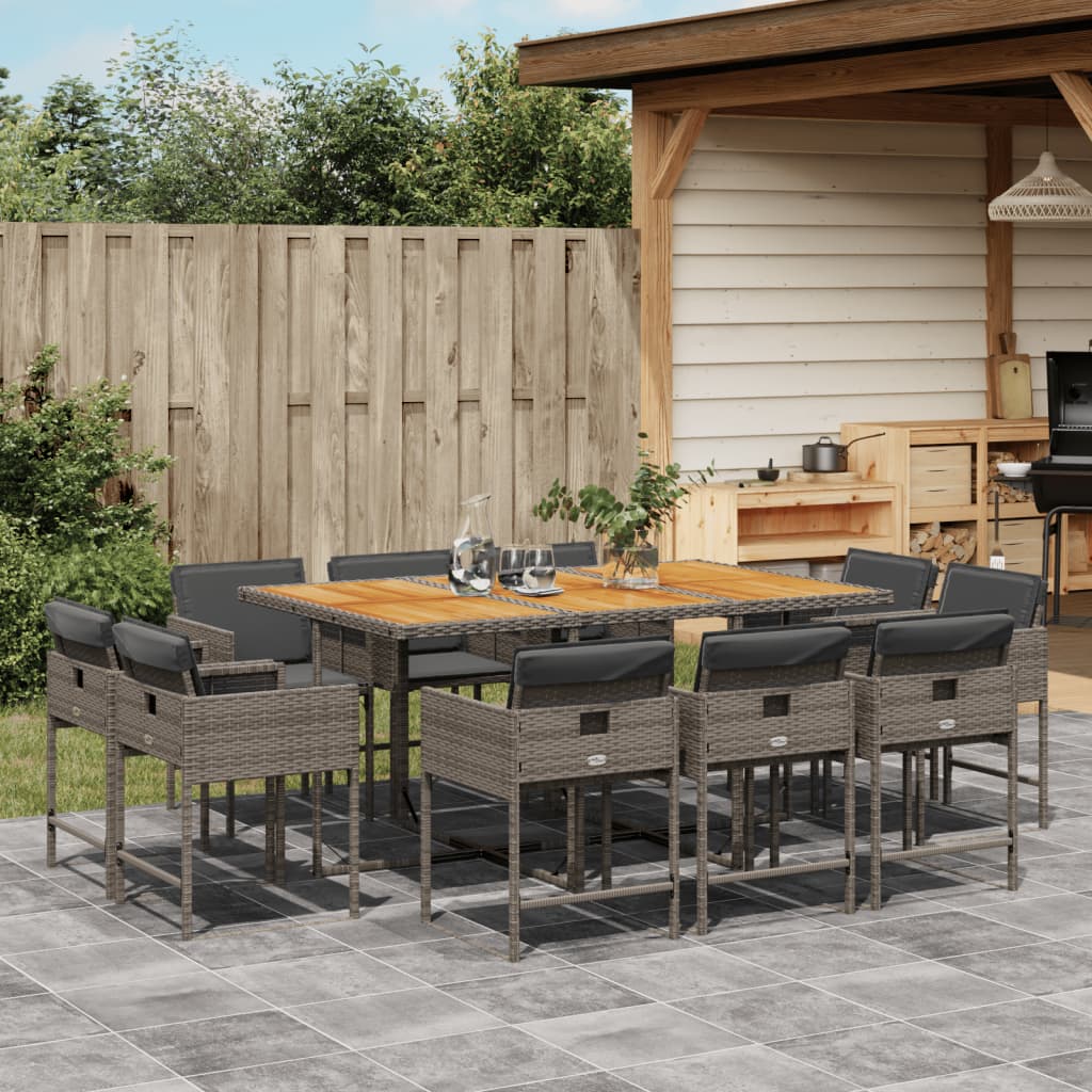 Matgrupp För Trädgården Med Dynor 9 Delar Mixbeige Konstrotting