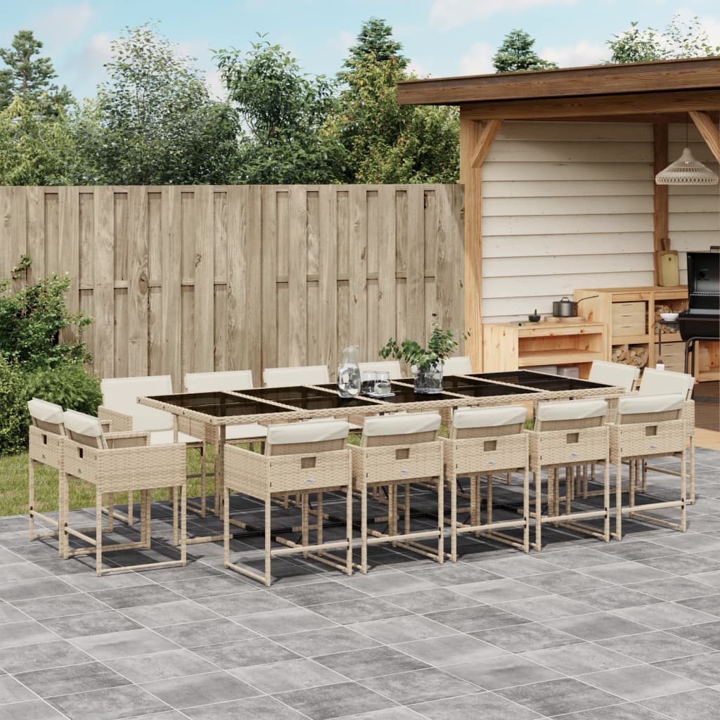 Matgrupp För Trädgården Med Dynor 9 Delar Mixbeige Konstrotting
