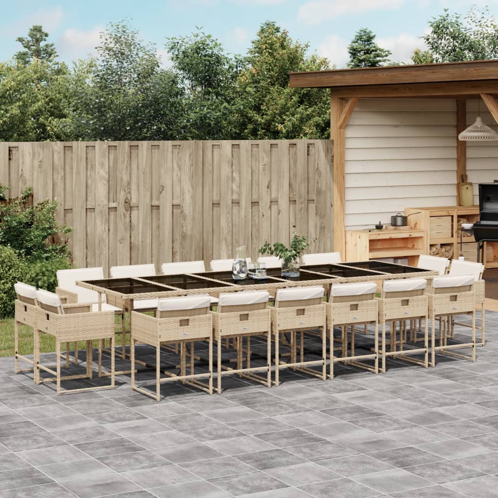 Matgrupp För Trädgården Med Dynor 9 Delar Mixbeige Konstrotting