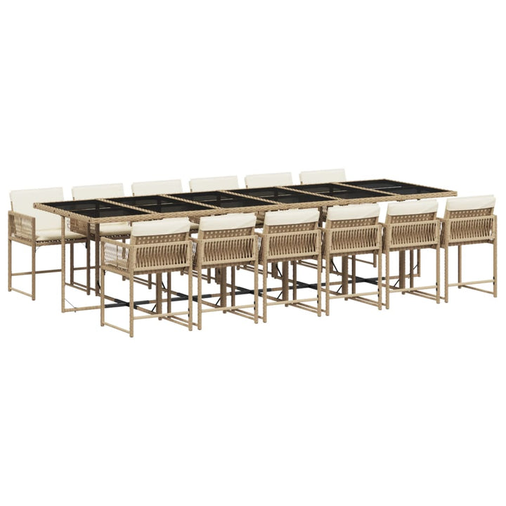 Matgrupp För Trädgården Med Dynor 13 Delar Beige Konstrotting