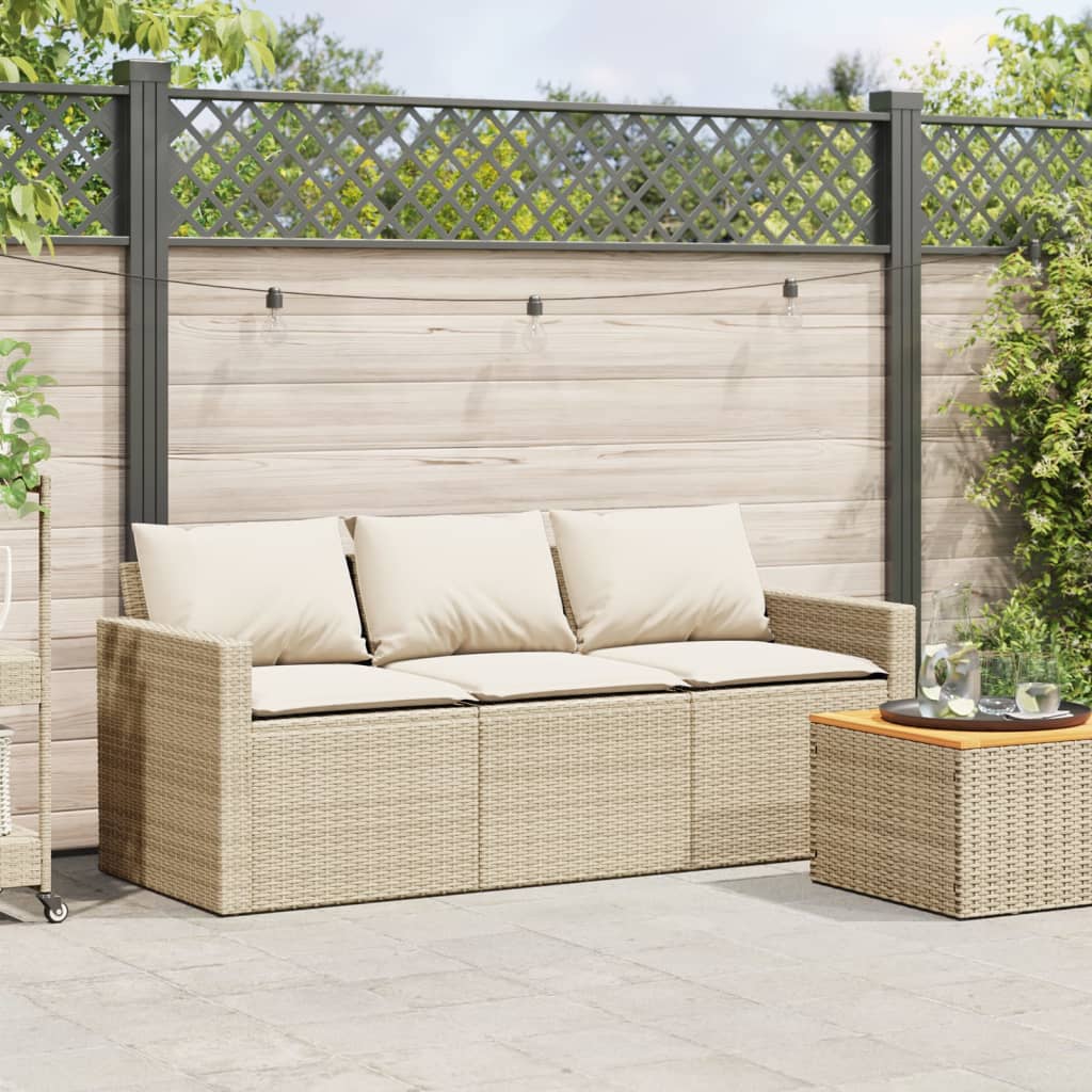 Trädgårdssoffa 3-Sits Med Dynor Konstrotting Beige