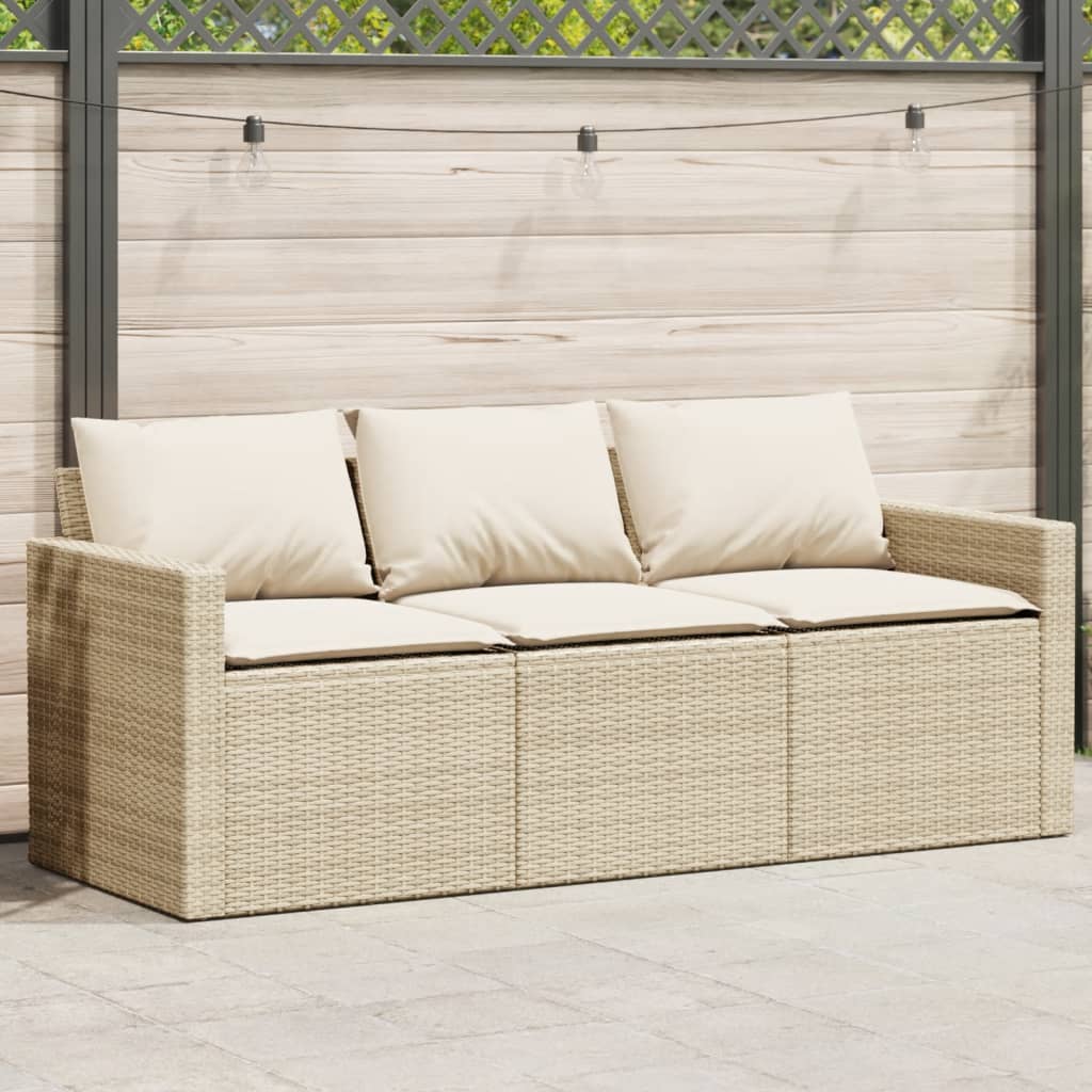 Trädgårdssoffa 3-Sits Med Dynor Konstrotting Beige