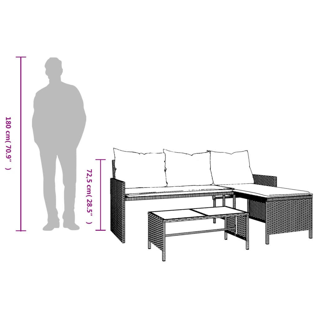 Trädgårdssoffa Med Bord Och Dynor L-Formad Svart Konstrotting