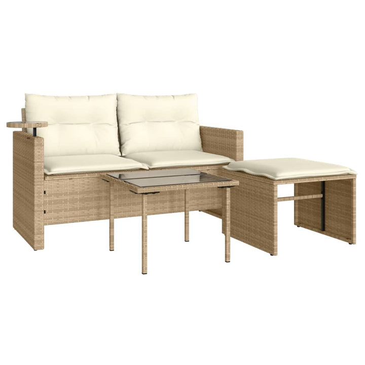 Soffgrupp För Trädgården 3 Delar Med Dynor Beige Konstrotting