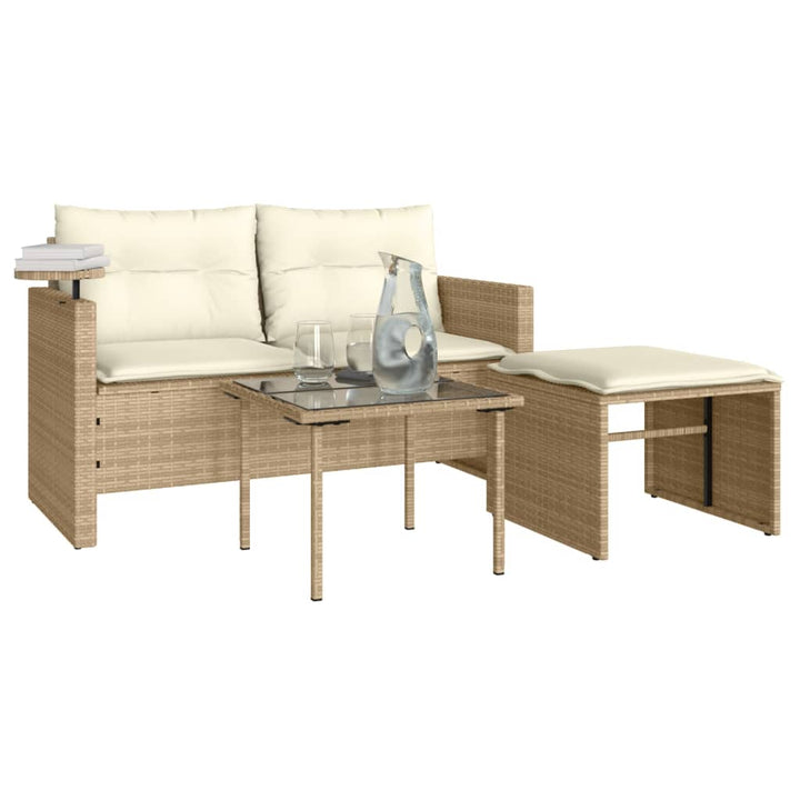 Soffgrupp För Trädgården 3 Delar Med Dynor Beige Konstrotting