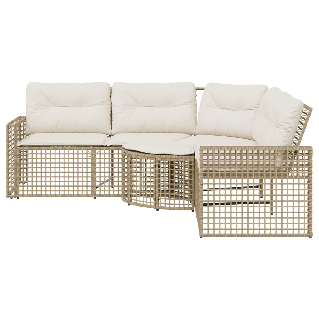 Trädgårdssoffa Med Dynor Och Pall L-Formad Beige Konstrotting