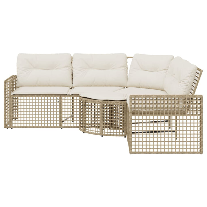 Trädgårdssoffa Med Dynor Och Pall L-Formad Beige Konstrotting