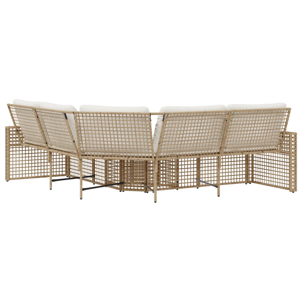 Trädgårdssoffa Med Dynor Och Pall L-Formad Beige Konstrotting