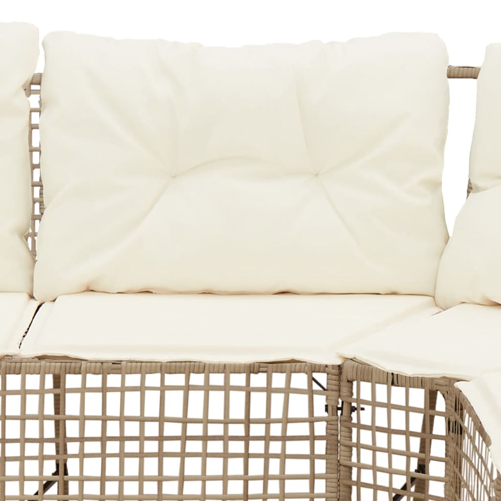 Trädgårdssoffa Med Dynor Och Pall L-Formad Beige Konstrotting