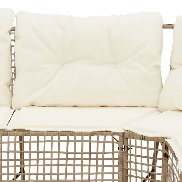 Trädgårdssoffa Med Dynor Och Pall L-Formad Beige Konstrotting