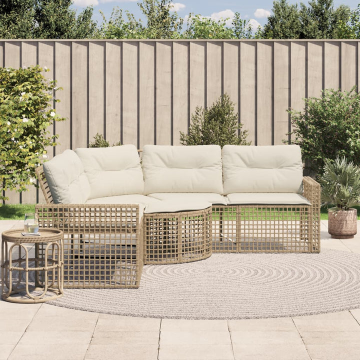Trädgårdssoffa Med Dynor Och Pall L-Formad Beige Konstrotting