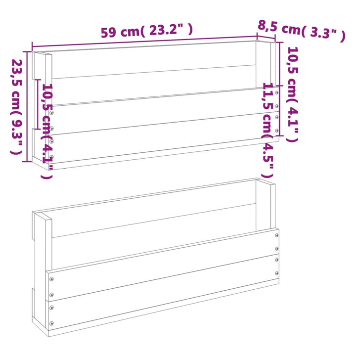 Väggmonterade Skoställ 2 St 59X8,5X23,5 Cm Massivt Furu
