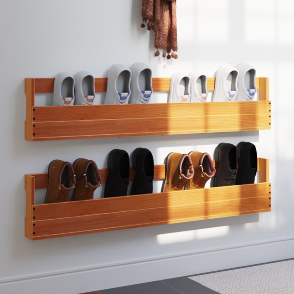 Väggmonterade Skoställ 2 St 59X8,5X23,5 Cm Massivt Furu