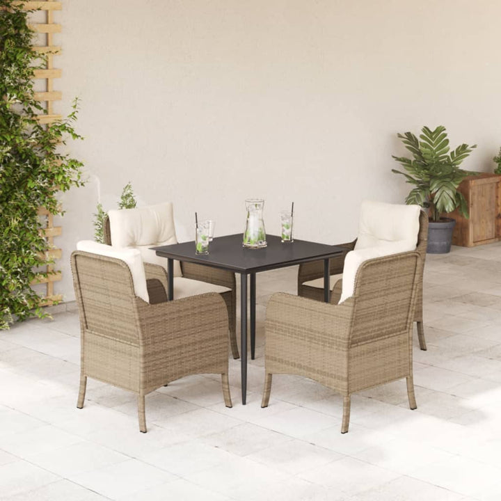 Matgrupp För Trädgården Med Dynor 5 Delar Beige Konstrotting