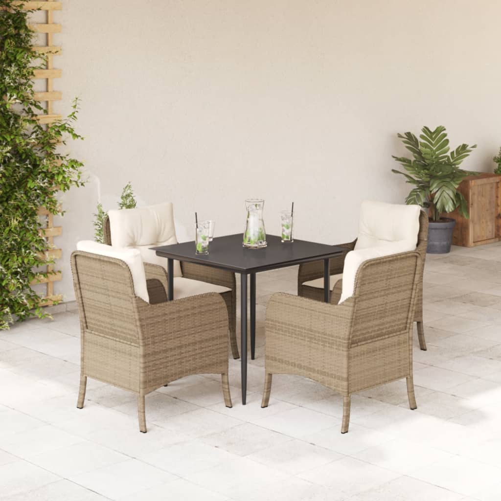Matgrupp För Trädgården Med Dynor 5 Delar Beige Konstrotting