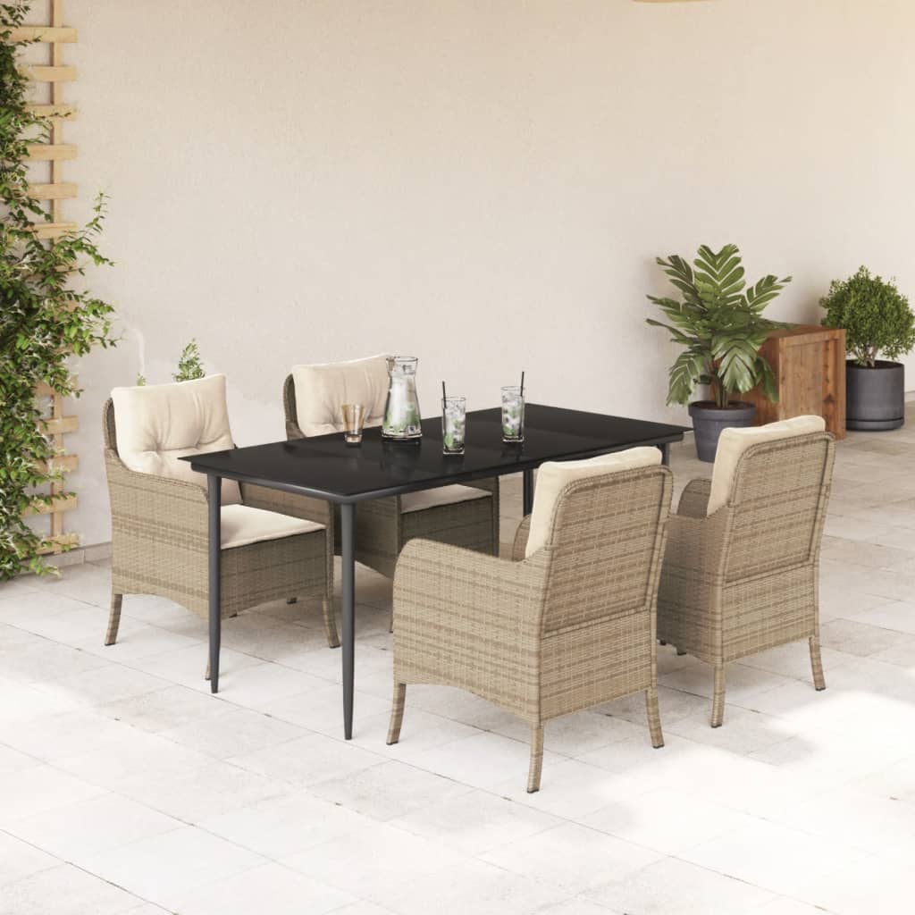 Matgrupp För Trädgården Med Dynor 5 Delar Beige Konstrotting