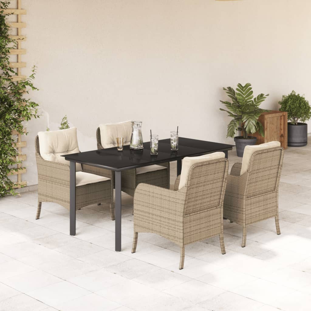 Matgrupp För Trädgården Med Dynor 5 Delar Beige Konstrotting