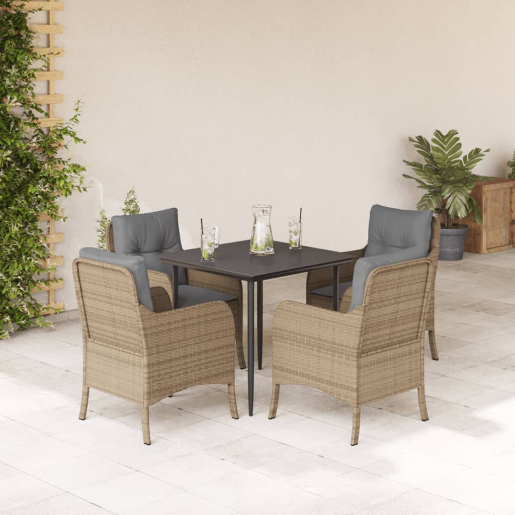 Matgrupp För Trädgården Med Dynor 5 Delar Beige Konstrotting