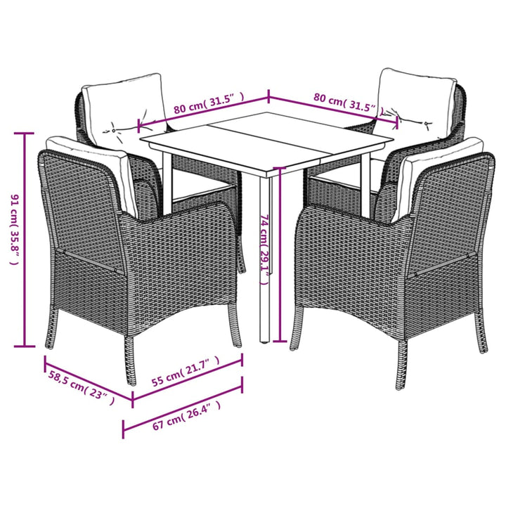 Matgrupp För Trädgården Med Dynor 5 Delar Beige Konstrotting