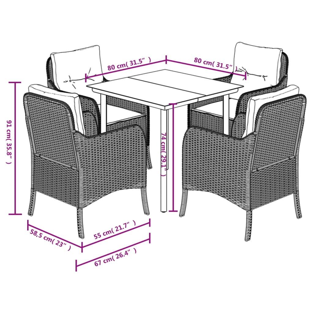 Matgrupp För Trädgården Med Dynor 5 Delar Beige Konstrotting