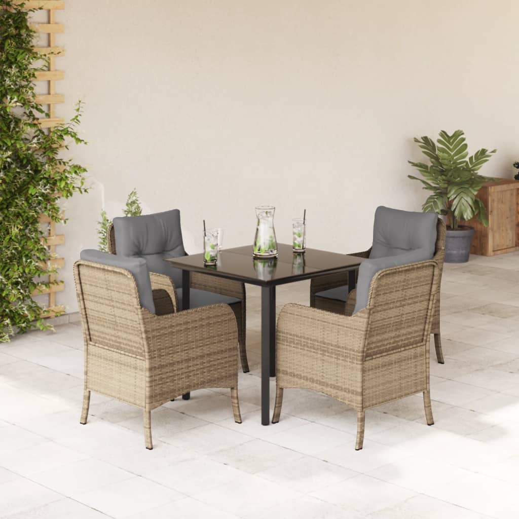 Matgrupp För Trädgården Med Dynor 5 Delar Beige Konstrotting