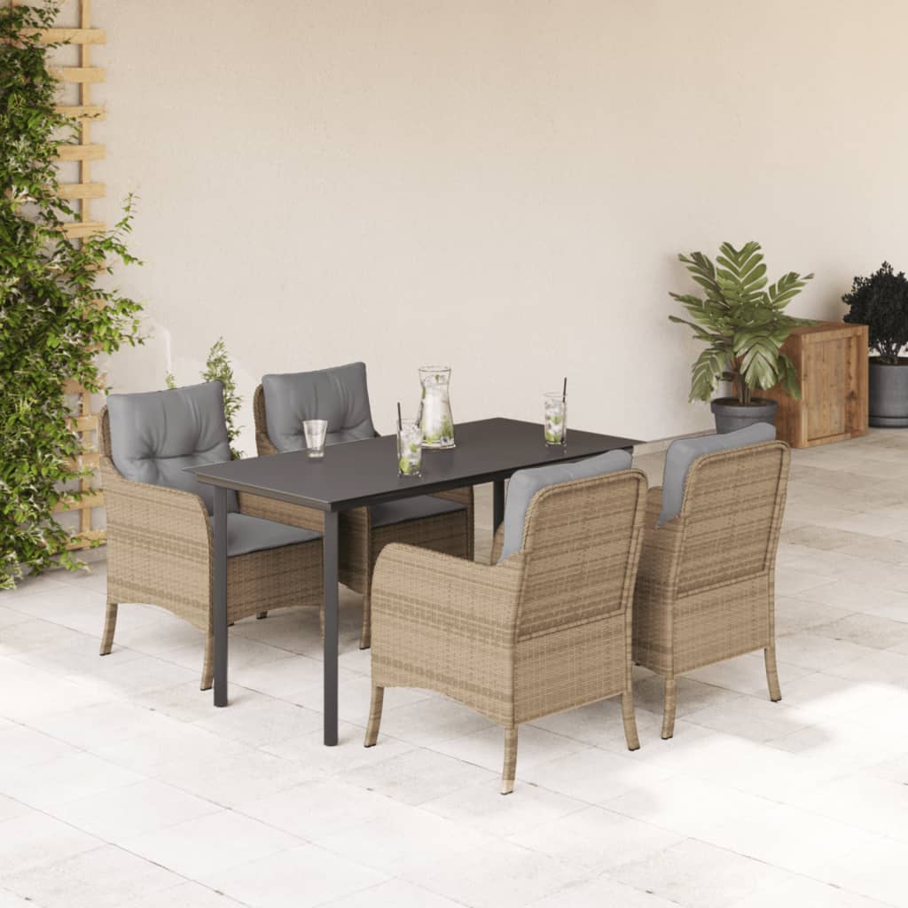 Matgrupp För Trädgården Med Dynor 5 Delar Beige Konstrotting