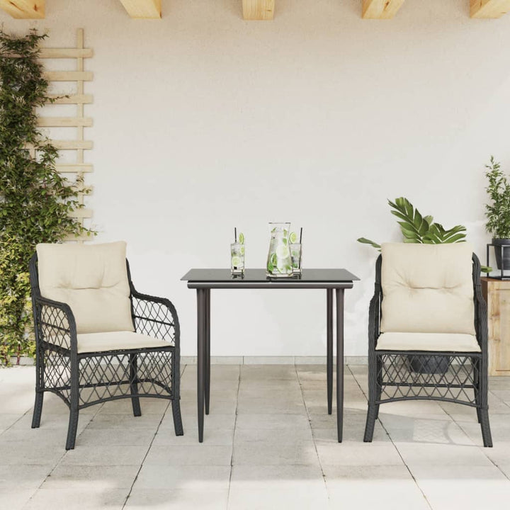 Caféset Med Dynor 3 Delar Svart Konstrotting