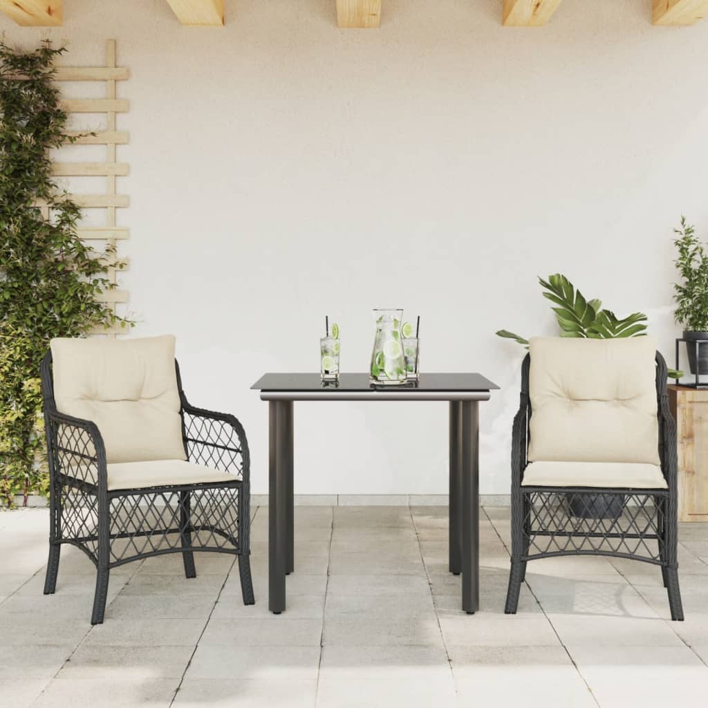 Caféset Med Dynor 3 Delar Svart Konstrotting
