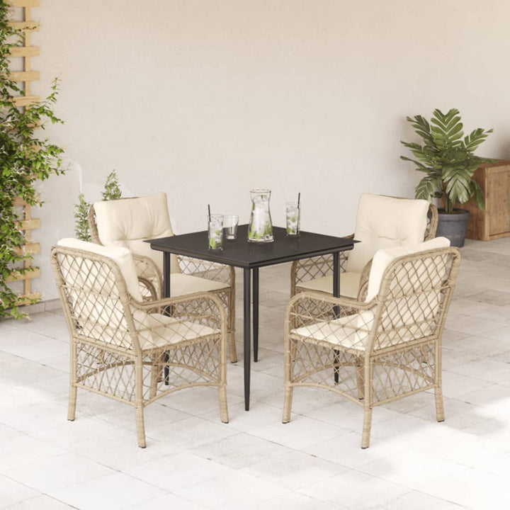 Matgrupp För Trädgården Med Dynor 5 Delar Beige Konstrotting