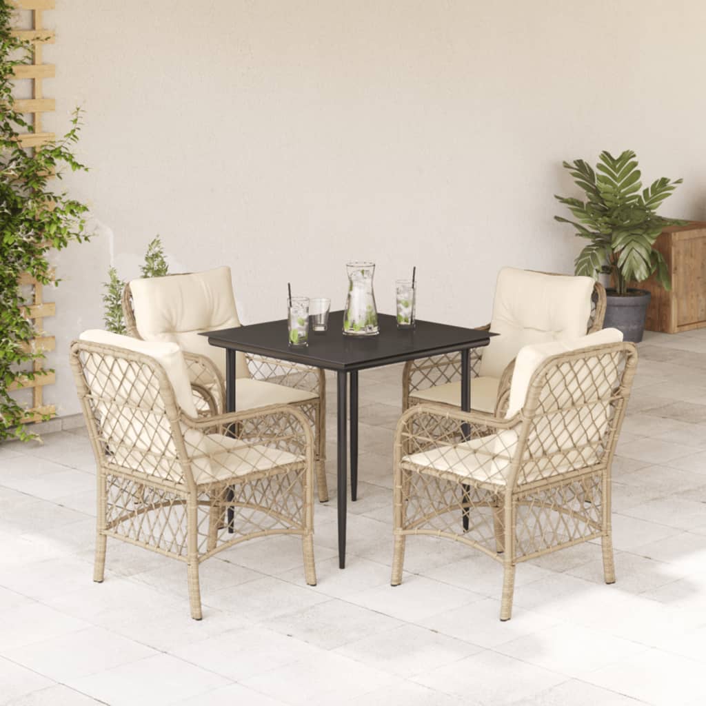 Matgrupp För Trädgården Med Dynor 5 Delar Beige Konstrotting