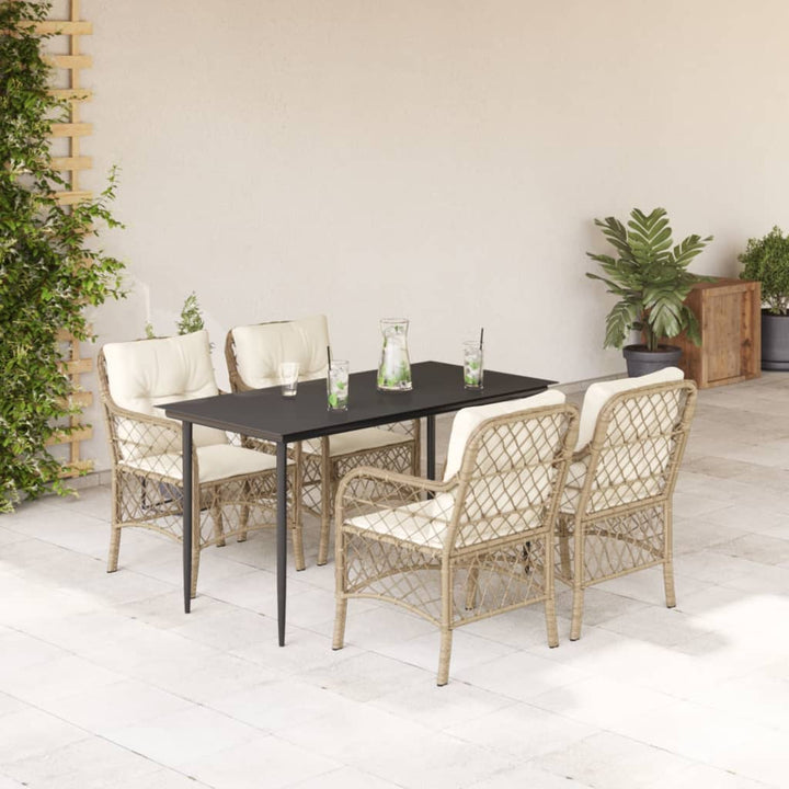 Matgrupp För Trädgården Med Dynor 5 Delar Beige Konstrotting