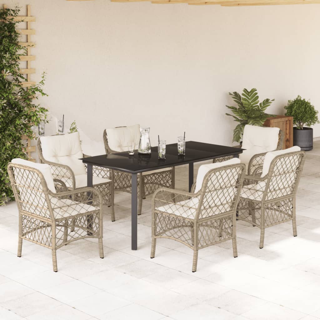 Matgrupp För Trädgården Med Dynor 5 Delar Beige Konstrotting