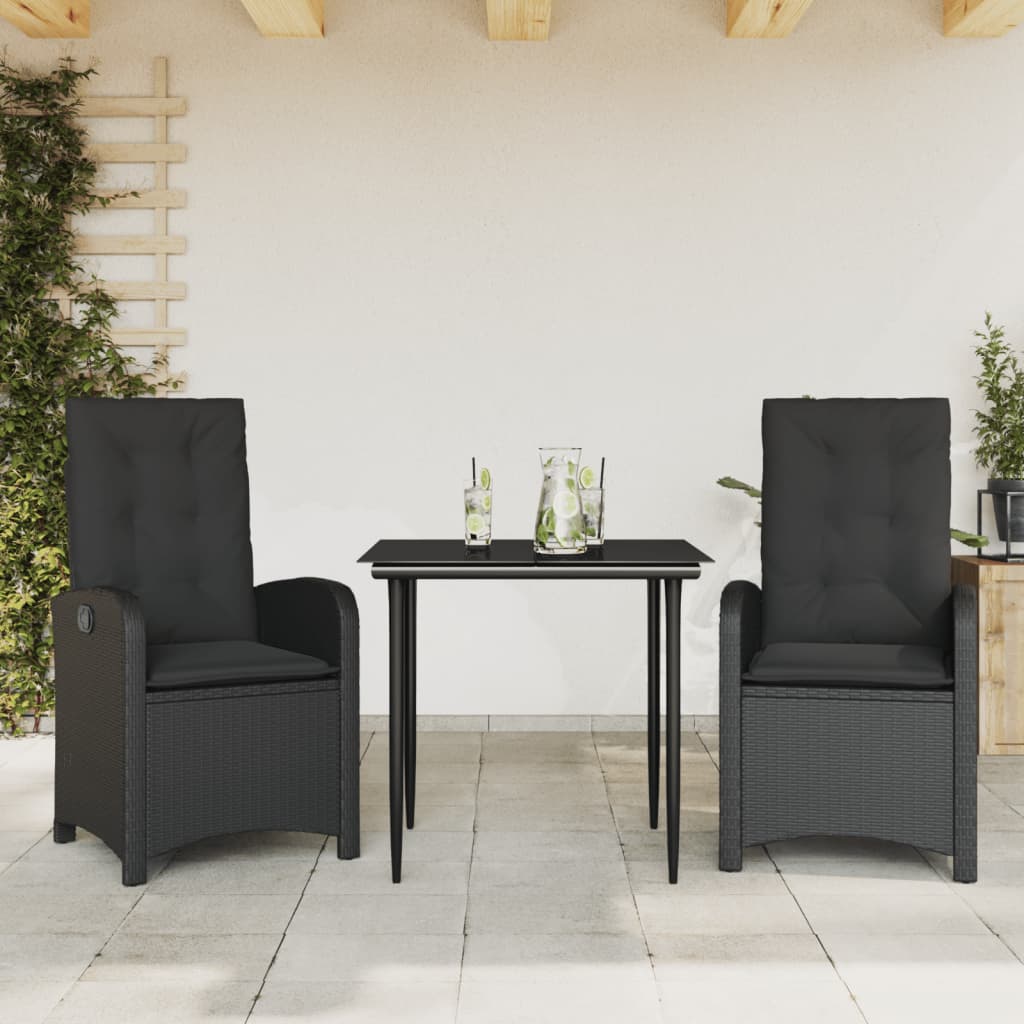 Matgrupp För Trädgården Med Dynor 3 Delar Svart Konstrotting
