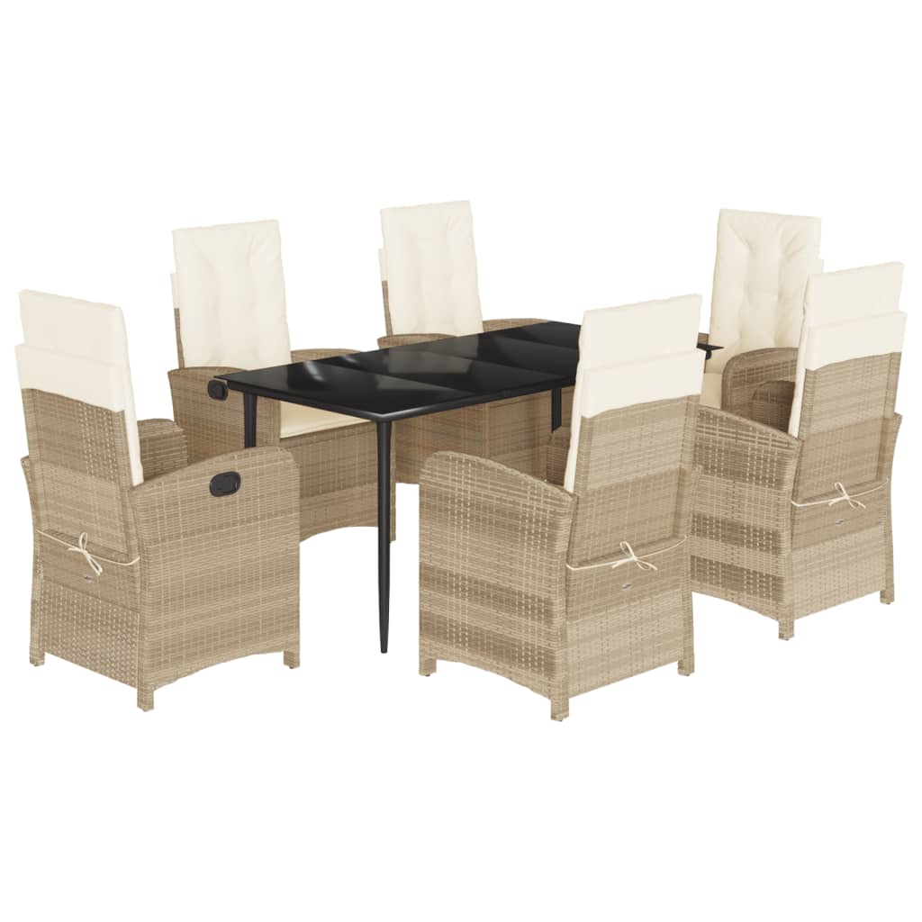 Matgrupp För Trädgården Med Dynor 7 Delar Beige Konstrotting