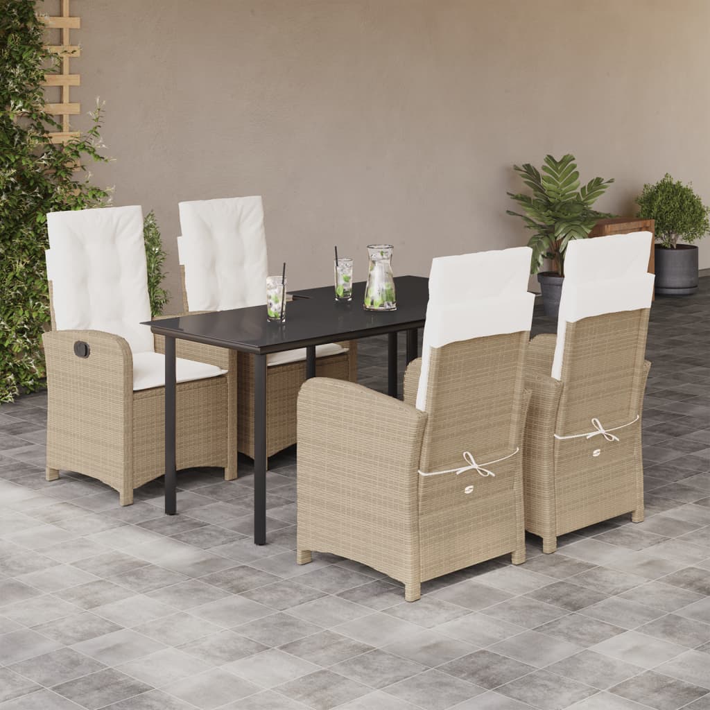 Matgrupp För Trädgården Med Dynor 7 Delar Beige Konstrotting