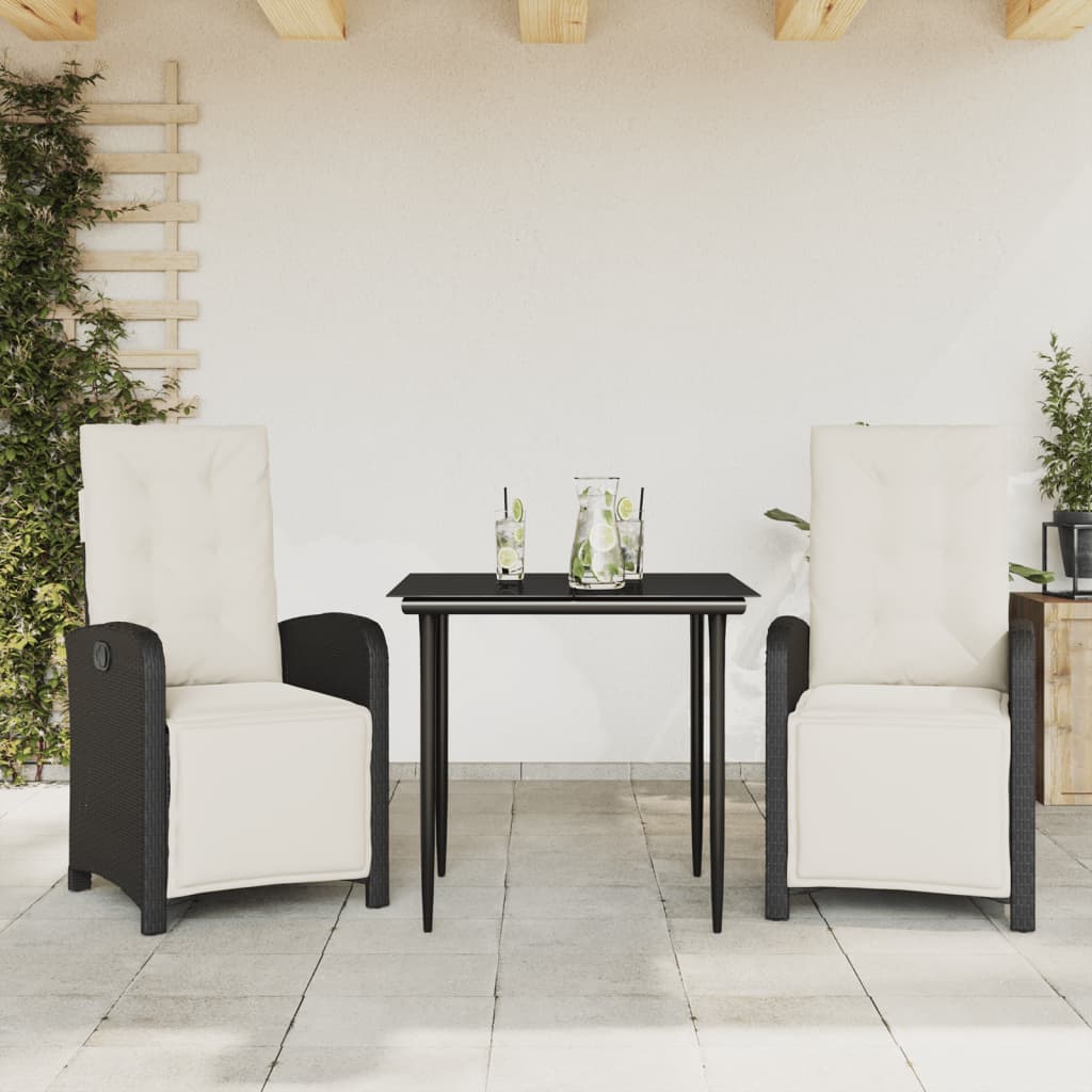 Matgrupp För Trädgården Med Dynor 7 Delar Svart Konstrotting